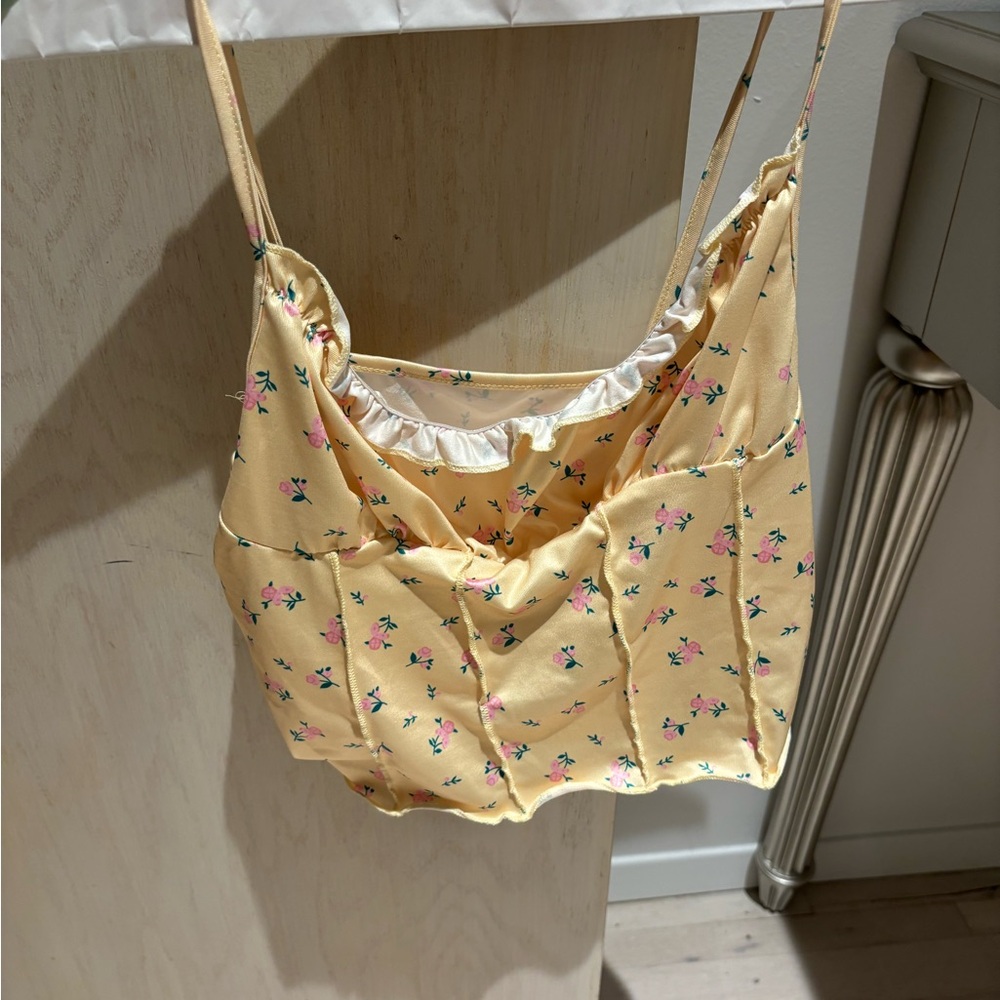 Small yellow and pink floral corset top